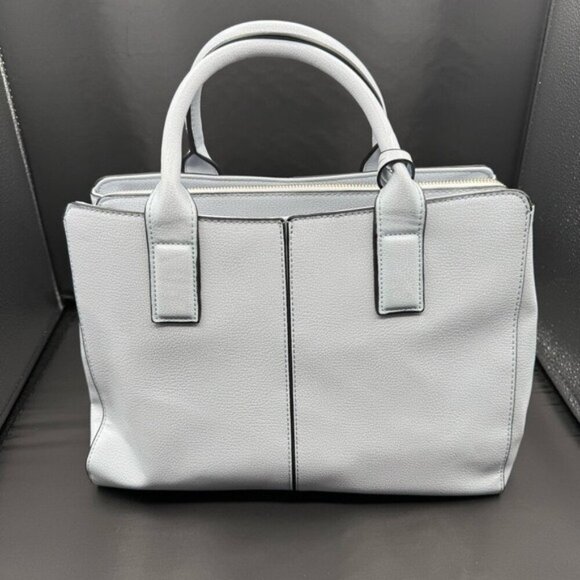 Gray Faux Leather Tote Handbag With Dual Handles & Gold Zipper Closure - Picture 1 of 12
